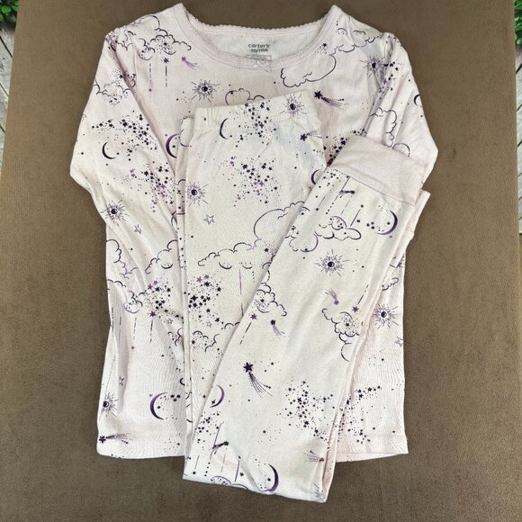 Carter's Girls Light Purple Cloud Sky Stars Cotton Pajamas Size 10 (SKU: 129G) - Picture 1 of 5